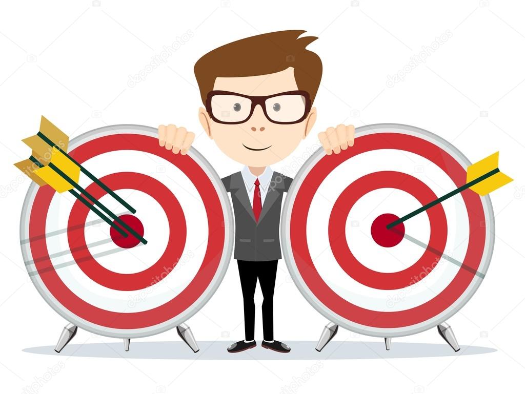 Successful businessman or teacher holding a target with arrow