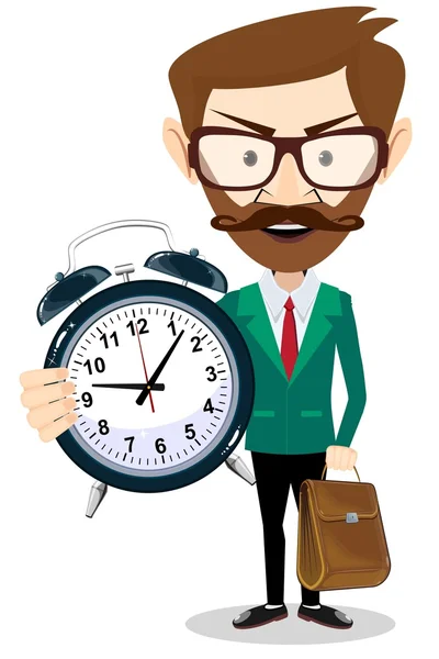 Adult teacher with an alarm clock, vector illustration — Stock Vector