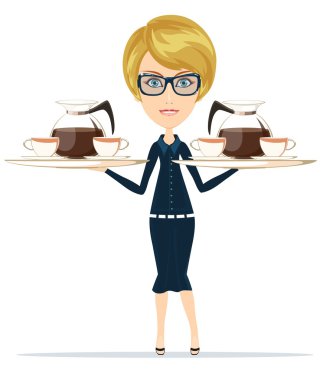 İçki, bir tepsi tutarak garson illüstrasyon vektör