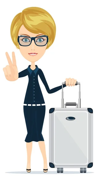 Cartoon woman with luggage, vector illustration — Stock Vector