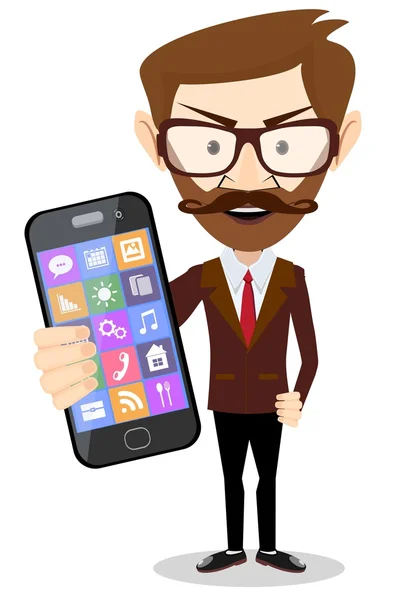 Üzletember, a telefon a kezében, vektoros illusztráció — Stock Vector