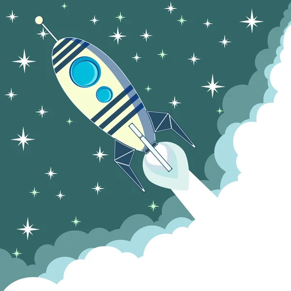 Space rocket in flight, vector illustration — Stock Vector