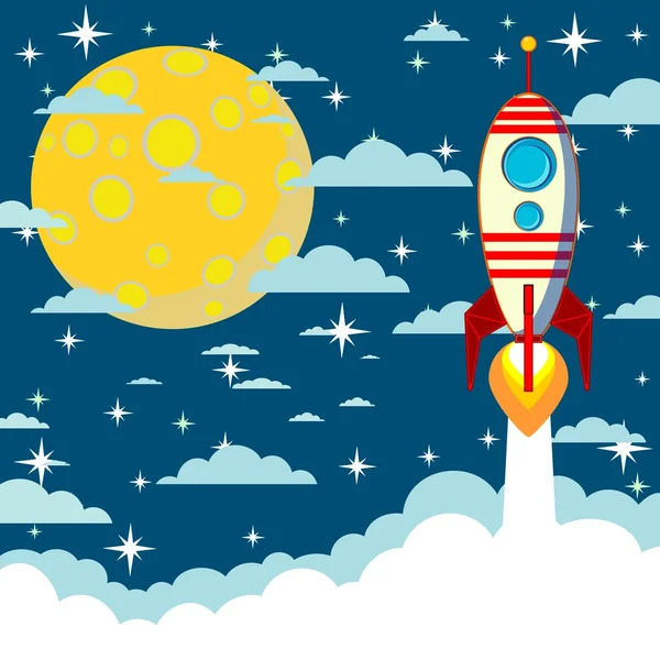 Cartoon rocket takes off, vector illustration — Stock Vector