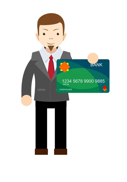 Podnikatel drží bankovní kartou - plochý design vektor — Stockový vektor