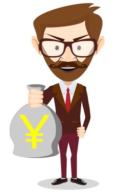 Bir çanta dolusu para, vektör çizim tutan işadamı