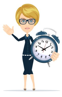 Bir çalar saat ile şirin güzel kız illüstrasyon vektör