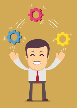 Stratejik düşünme, yaratıcılık simgeleyen çarkları ile hokkabazlık adam.