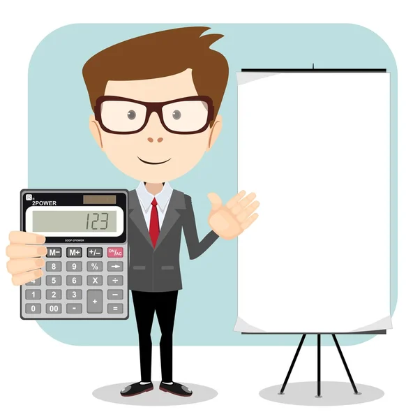 Accountant bij een rekenmachine, vectorillustratie — Stockvector