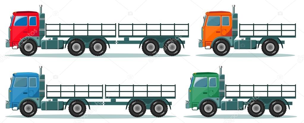Long truck with cargo goes to the warehouse, vector illustration
