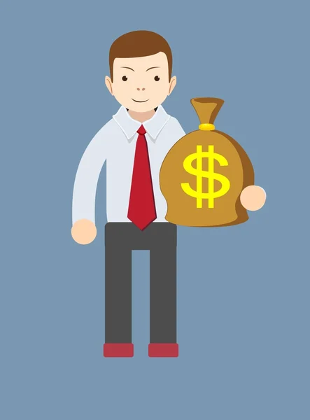 Homme d'affaires ou banquier avec un sac de dollar comptant d'or. Illustration vectorielle — Image vectorielle