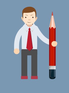 İşadamı-öğretmen bir kalem ile çalışma, vektör çizim ve düzeltmek için