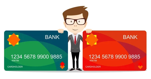Człowiek posiadający karty bankowej - ilustracja wektorowa — Wektor stockowy