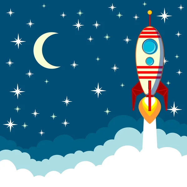 Cohete en el fondo de la luna, ilustración vectorial — Vector de stock