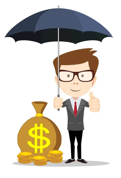 Affärsman står med paraply — Stock vektor