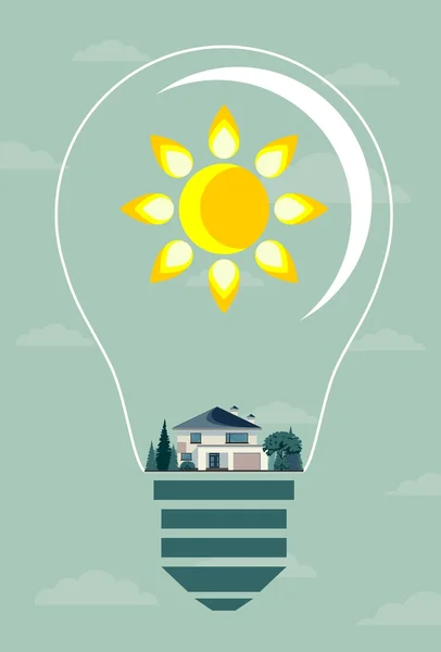 Ecology concept. Eco house and trees in the light bulb. — Stock Vector