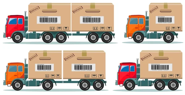 Long truck with cargo goes to the warehouse, vector illustration — Stock Vector