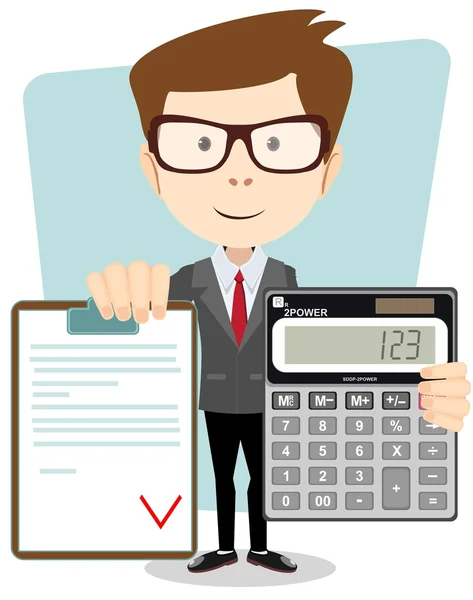 Accountant bij een rekenmachine, vectorillustratie — Stockvector