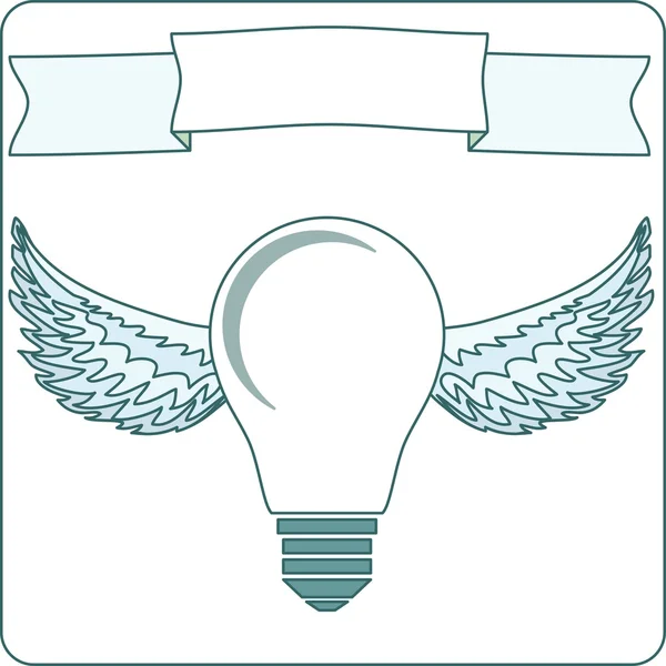 Pictogram gloeilamp lamp met vleugels, halo, banner achtergrond — Stockvector