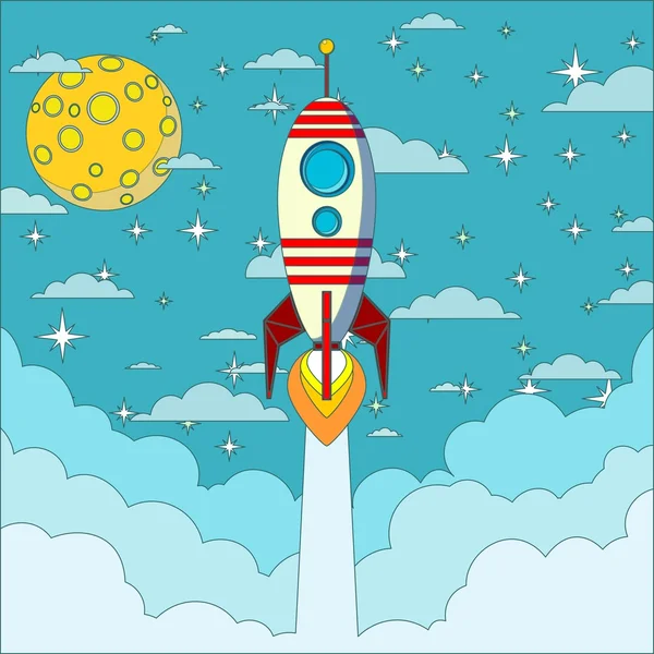 Rocket on the moon background, vector illustration — Stok Vektör