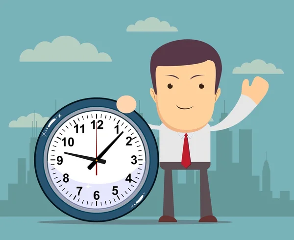 Empresário segurando um relógio, ilustração vetorial — Vetor de Stock