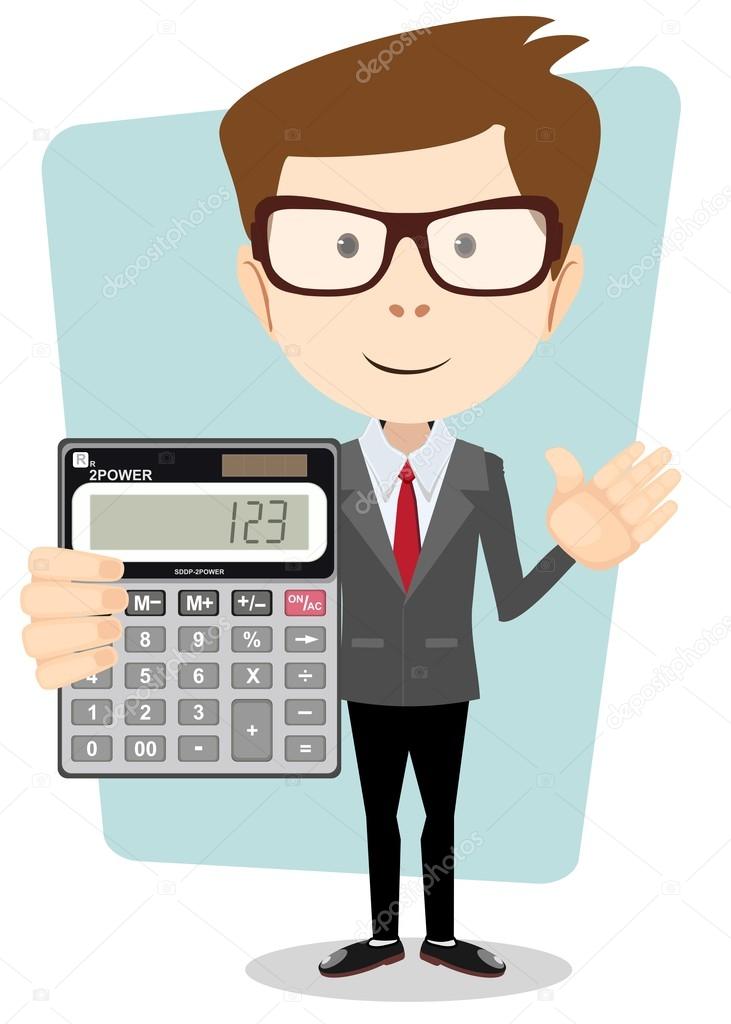 Accountant with a Calculator, Vector Illustration
