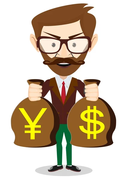 Empresario con una bolsa llena de dinero — Vector de stock