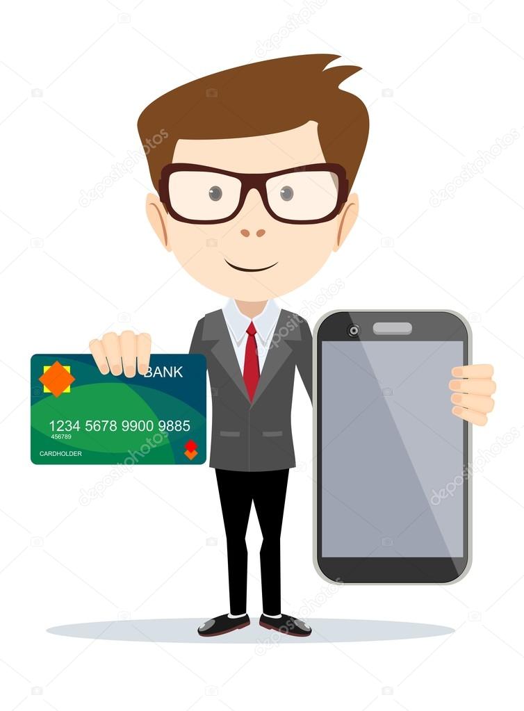Man paying with credit card on phone