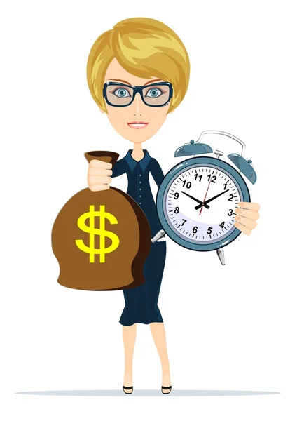 Žena s hodinami a peníze — Stockový vektor