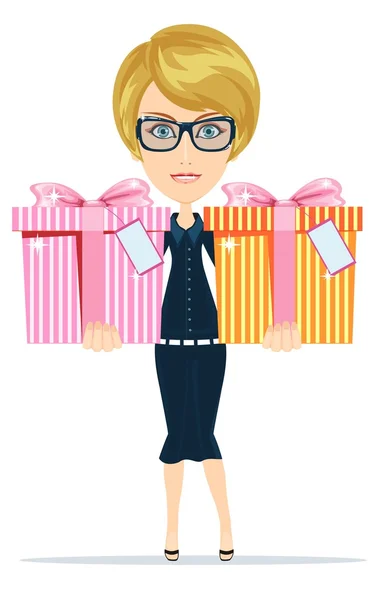 Woman holds gifts for you, vector illustration — Stock Vector