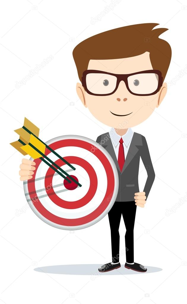 Successful businessman holding a target with arrow