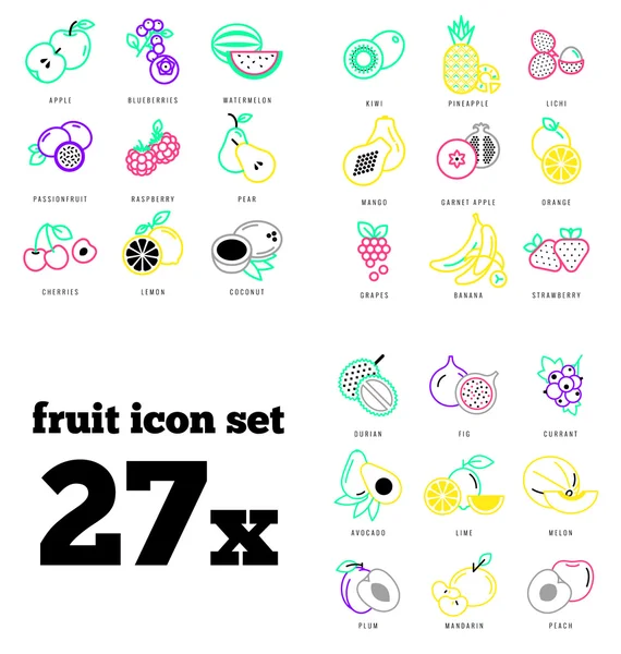 Conjunto de iconos de fruta fresca — Archivo Imágenes Vectoriales