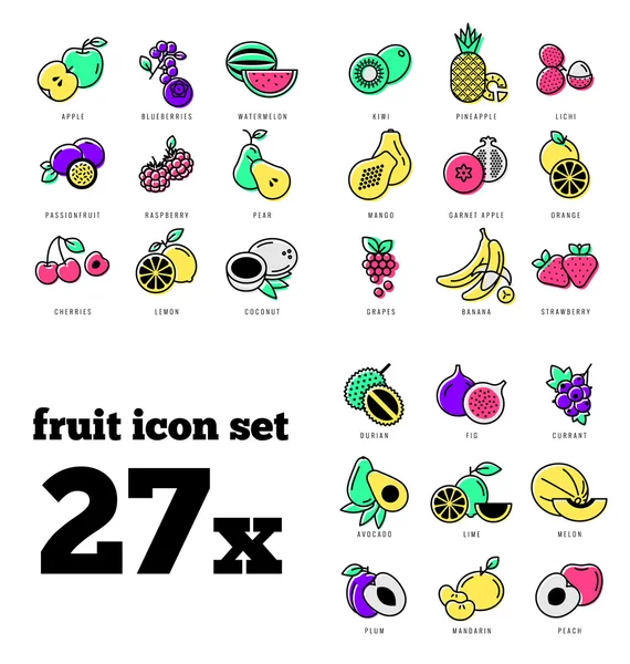 Conjunto de iconos de fruta fresca — Vector de stock