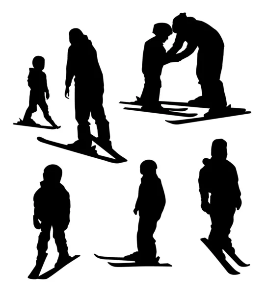 École de ski pour enfants. silhouettes — Image vectorielle