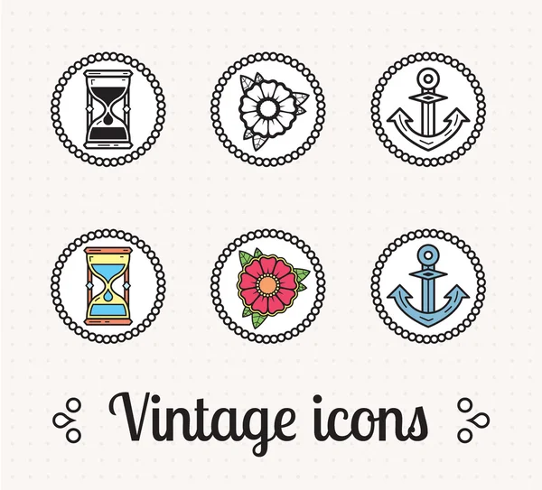 Vintage och rockabilly old school tatuering ikoner — Stock vektor