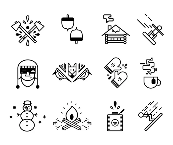 Winter and lumberjack icon sets. — Stock Vector