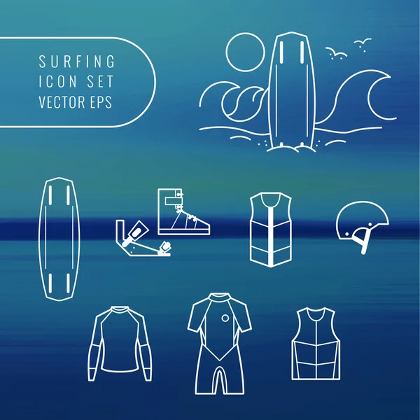 Juego de iconos de Wake boarding y surf — Vector de stock