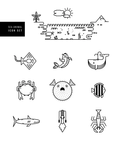 Sea animal icon set — Stock Vector