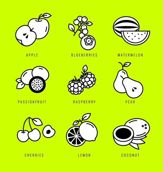 Fresh fruit icon set. — Stock Vector