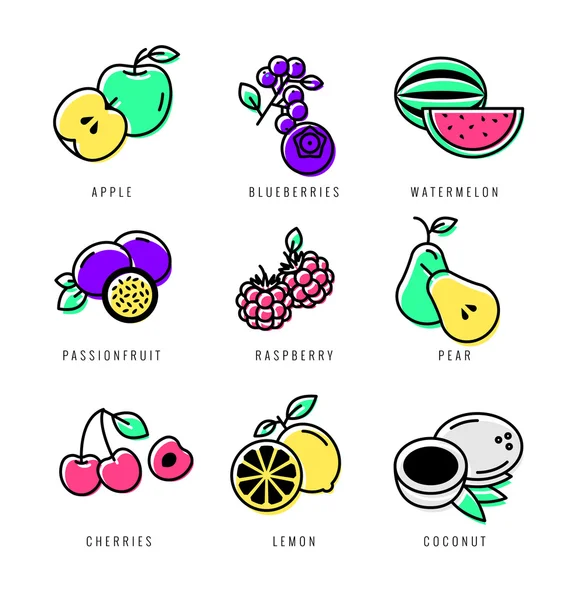 Fresh fruit icon set. — Stock Vector