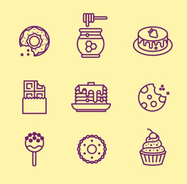 Tatlılar Icon set. Anahat tasarım.