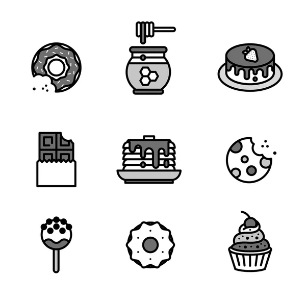 Conjunto de iconos de dulces. Diseño del esquema . — Archivo Imágenes Vectoriales