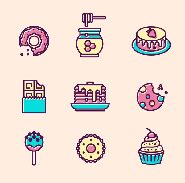 Conjunto de iconos dulces . — Archivo Imágenes Vectoriales