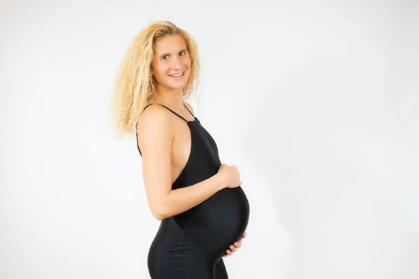 Young Beautiful Pregnant Woman Standing White Background — Stock Photo, Image