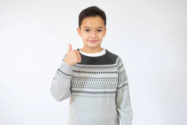 Portrait Happy Boy Showing Thumbs Gesture Isolated White Background — Stock Photo, Image