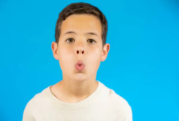 Young Boy Whistling Looking Camera — Stock Photo, Image