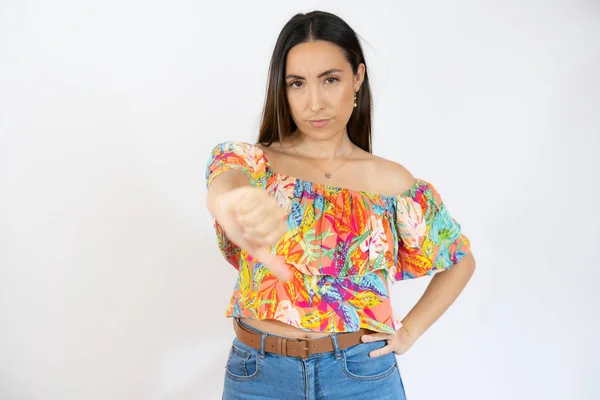 Young Woman Showing Thumb Isolated White Background Young Woman Showing — Stock Photo, Image