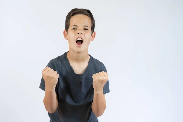 Glückliches Ausdrucksstarkes Kind Isoliert Auf Weiß Zurück Zur Schule Glückliches — Stockfoto