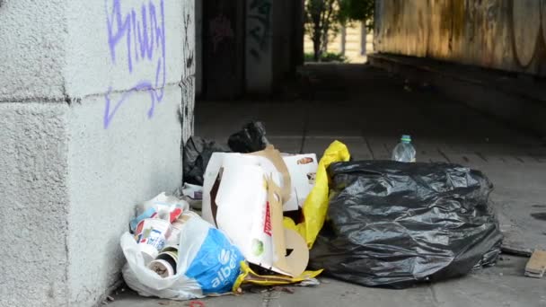 Basura en la calle — Vídeo de stock