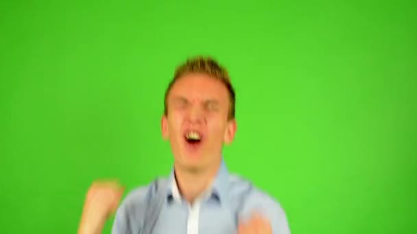 Man - green screen - portrait - man rejoices (enjoy) — Stock Video