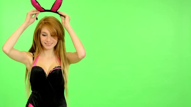 Young erotic woman - green screen - portrait - sexy flirting model - studio - woman dress costume — Stock Video